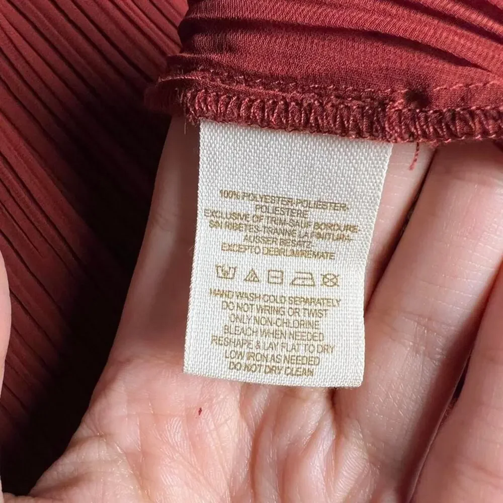 Free People Velvet Trim Pleated Blouse Top Brick Red Size L